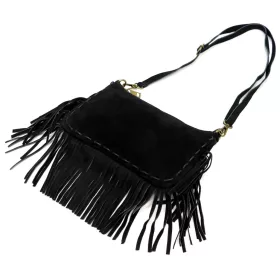    Dámska čierna crossbody kabelka Luka 25-085 z semišovej kože 26 x 16 x 4 cm
