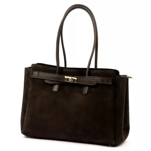  Dámska hnedá semišová kožená kabelka Camilla PREMIUM 10.004 37 x 24 x 14 cm