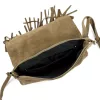  Dámska kabelka cez rameno, crossbody, z semišovej kože v hnedej farbe Luka 25-086, 27 x 17 x 6 cm