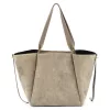  Dámska béžová kabelka cez rameno z semišovej kože Luka 25-079, shopper, 50 x 34 x 17 cm