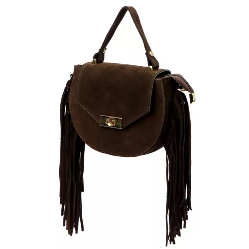  Dámska hnedá semišová kožená kabelka Luka 25-065, crossbody 20 x 15 x 8 cm