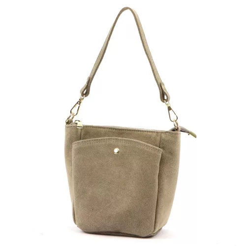  Dámska taupe kabelka cez rameno, crossbody kabelka z semišovej kože Luka 26-018 21 x 20 x 11 cm