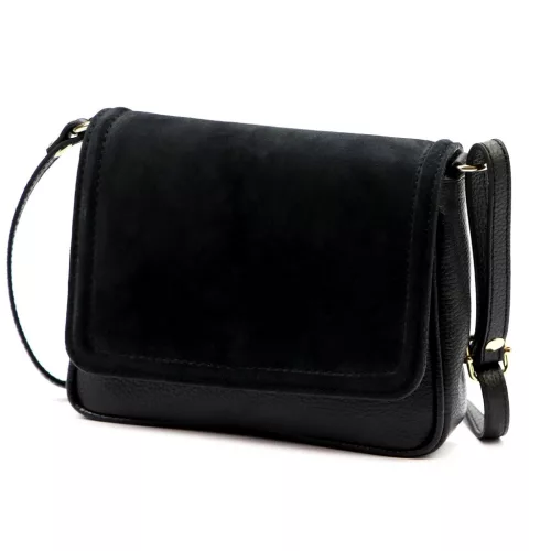  Dámska kožená crossbody kabelka Luka 26-016 čierna 21 x 16 x 8 cm