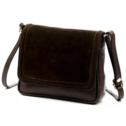  Dámska kožená crossbody kabelka Luka 26-016 tmavohnedá 21 x 16 x 8 cm