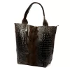  Dámska tmavohnedá kožená kabelka cez rameno s krokodílím vzorom Luka 26-026, shopper, 40 x 36 x 19 cm