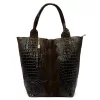  Dámska tmavohnedá kožená kabelka cez rameno s krokodílím vzorom Luka 26-026, shopper, 40 x 36 x 19 cm