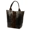  Dámska tmavohnedá kožená kabelka cez rameno s krokodílím vzorom Luka 26-026, shopper, 40 x 36 x 19 cm