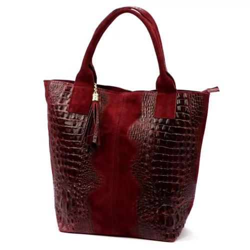  Dámska kabelka cez rameno Luka 26-026 bordovej farby s krokodílím vzorom, shopper, 40 x 36 x 19 cm