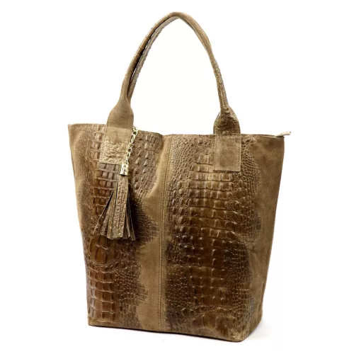  Dámska kabelka cez rameno Luka 26-026 svetlohnedá s krokodílím vzorom, kožená, shopper 40 x 36 x 19 cm