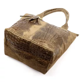    Dámska kabelka cez rameno Luka 26-026 svetlohnedá s krokodílím vzorom, kožená, shopper 40 x 36 x 19 cm