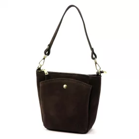    Luka 26-018 tmavohnedá dámska semišová kožená kabelka cez rameno, crossbody kabelka 21 x 20 x 11 cm