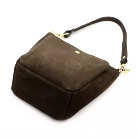    Luka 26-018 tmavohnedá dámska semišová kožená kabelka cez rameno, crossbody kabelka 21 x 20 x 11 cm