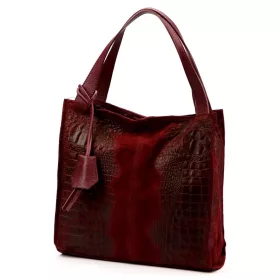    Dámska kabelka cez rameno z bordovej semišovej kože s krokodílím vzorom Luka 26-010 CROCO 34 x 34 x 13 cm