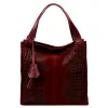  Dámska kabelka cez rameno z bordovej semišovej kože s krokodílím vzorom Luka 26-010 CROCO 34 x 34 x 13 cm