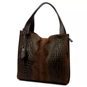    Dámska tmavohnedá kabelka cez rameno z semišovej kože s krokodílím vzorom Luka 26-010 CROCO 34 x 34 x 13 cm