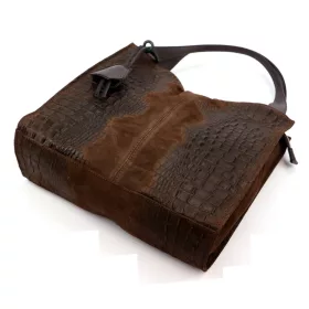    Dámska tmavohnedá kabelka cez rameno z semišovej kože s krokodílím vzorom Luka 26-010 CROCO 34 x 34 x 13 cm