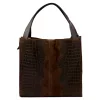  Dámska tmavohnedá kabelka cez rameno z semišovej kože s krokodílím vzorom Luka 26-010 CROCO 34 x 34 x 13 cm