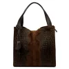  Dámska tmavohnedá kabelka cez rameno z semišovej kože s krokodílím vzorom Luka 26-010 CROCO 34 x 34 x 13 cm