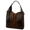  Dámska tmavohnedá kabelka cez rameno z semišovej kože s krokodílím vzorom Luka 26-010 CROCO 34 x 34 x 13 cm