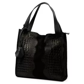    Dámska kabelka cez rameno Luka 26-010 CROCO, čierna, z semišovej kože s krokodílím vzorom, 34 x 34 x 13 cm