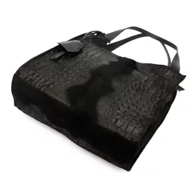    Dámska kabelka cez rameno Luka 26-010 CROCO, čierna, z semišovej kože s krokodílím vzorom, 34 x 34 x 13 cm