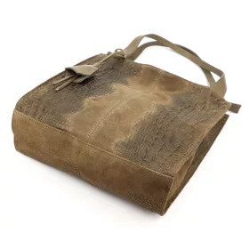    Dámska kabelka cez rameno z semišovej kože s krokodílím vzorom v béžovej farbe, 34 x 34 x 13 cm