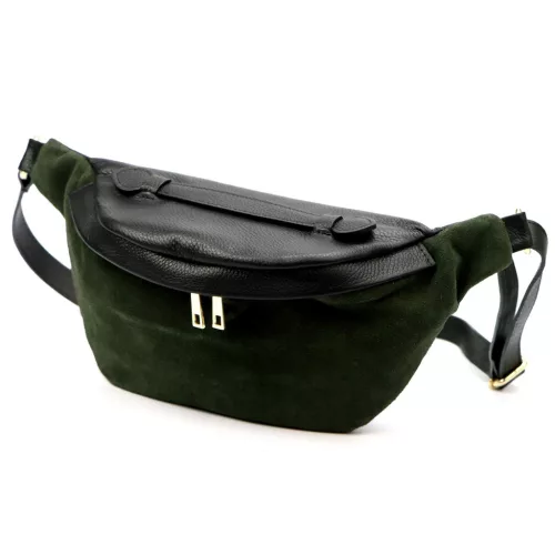  Dámska kožená kabelka na opasok Luka 26-020 čierna, crossbody 38 x 17 x 15 cm