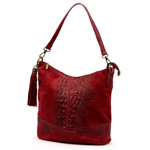  Dámska kožená kabelka cez rameno Luka 26-027 CROCO bordová 26 x 26 x 16 cm