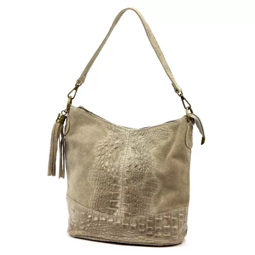  Dámska kožená kabelka cez rameno Luka 26-027 CROCO pieskovo sfarbená 26 x 26 x 16 cm