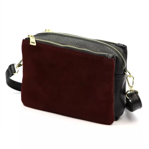 Dámska kožená crossbody kabelka Luka 26-024 bordovo-čierna 20 x 15 x 10 cm