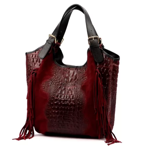  Dámska kožená kabelka Luka 25-019 CROCO bordovej farby 37 x 32 x 13 cm