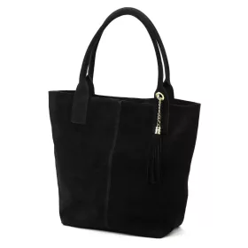    Dámska čierna semišová kožená kabelka cez rameno Luka 26-036, shopper, 40 x 36 x 15 cm