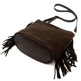    Dámska hnedá semišová kožená kabelka cez rameno Luka 26-030, crossbody kabelka 28 x 28 x 15 cm