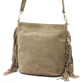    Dámska semišová kožená kabelka cez rameno Luka 26-030 v béžovej farbe, crossbody 28 x 28 x 15 cm