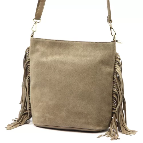  Dámska semišová kožená kabelka cez rameno Luka 26-030 v béžovej farbe, crossbody 28 x 28 x 15 cm
