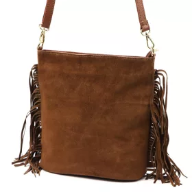    Dámska hnedá semišová kožená kabelka cez rameno Luka 26-030, crossbody kabelka 28 x 28 x 15 cm