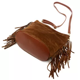    Dámska hnedá semišová kožená kabelka cez rameno Luka 26-030, crossbody kabelka 28 x 28 x 15 cm