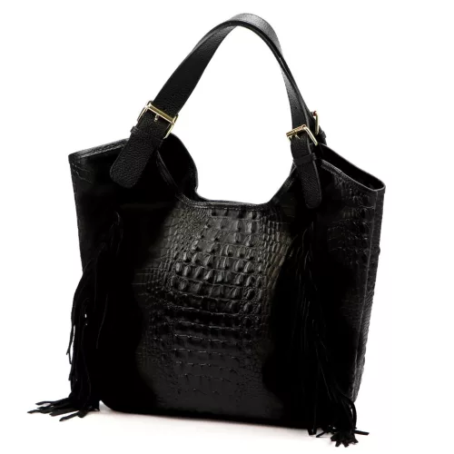  Dámska kožená kabelka Luka 25-019 CROCO čierna 37 x 32 x 13 cm