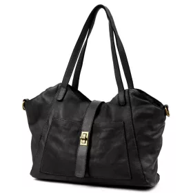    Dámska kožená kabelka cez rameno VS 048 čierna 45 x 26 x 14 cm