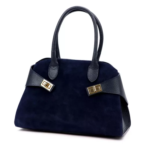  Dámska kožená kabelka cez rameno Luka 26-006 tmavomodrá 32 x 22 x 16 cm