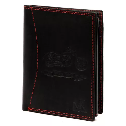  Pánska kožená peňaženka Money Kepper CDD 5601 BIKE čierno-červená s motívom motorky 10 x 13 x 2,5 cm