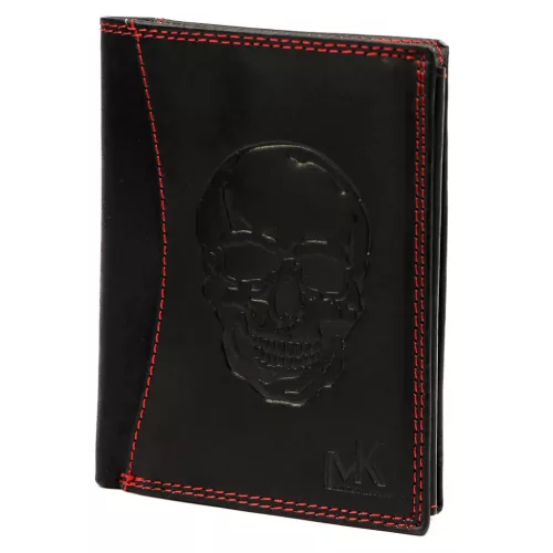  Pánska kožená peňaženka Money Kepper CDD 5601 SKULL čierno-červená, motív lebky 10 × 13 × 2,5 cm