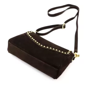    Dámska hnedá crossbody kabelka Luka 26-057 z semišovej kože 25 x 16 x 8 cm