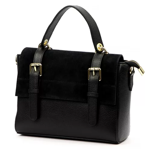 Dámska kožená kabelka Luka 26-056 čierna, crossbody 26 x 19 x 11 cm
