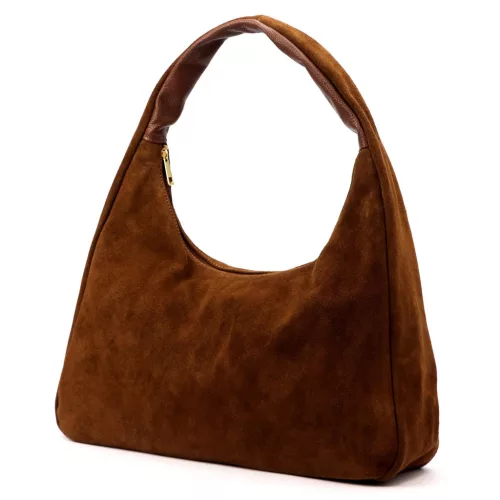  Dámska semišová kožená kabelka cez rameno Luka 26-050 v koňakovo hnedej farbe 44 x 23 x 13 cm