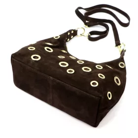    Dámska hnedá kabelka cez rameno z semišovej kože Luka 26-052, bočná taška 35 x 26 x 13 cm