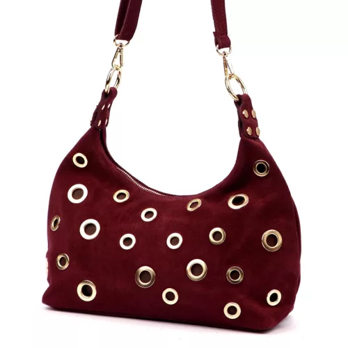  Dámska bordová kabelka cez rameno, crossbody kabelka z semišovej kože Luka 26-052, rozmery 35 x 26 x 13 cm