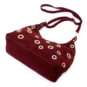    Dámska bordová kabelka cez rameno, crossbody kabelka z semišovej kože Luka 26-052, rozmery 35 x 26 x 13 cm