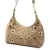  Dámska taupe kabelka cez rameno z semišovej kože Luka 26-052, bočná taupe 35 x 26 x 13 cm