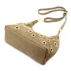    Dámska taupe kabelka cez rameno z semišovej kože Luka 26-052, bočná taupe 35 x 26 x 13 cm